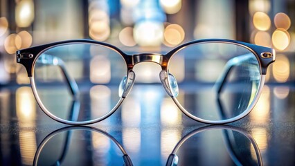 Closeup of glasses lenses with anti-reflective coating, glasses, eyewear, lenses, anti-reflective, coating, closeup, detail