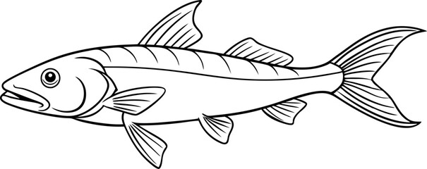 Black and White Fish Outline Drawing for Coloring