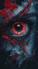A close up of a red eye with a red background