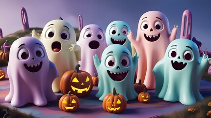 Obraz premium comical ghostly figures in 3d halloween scene