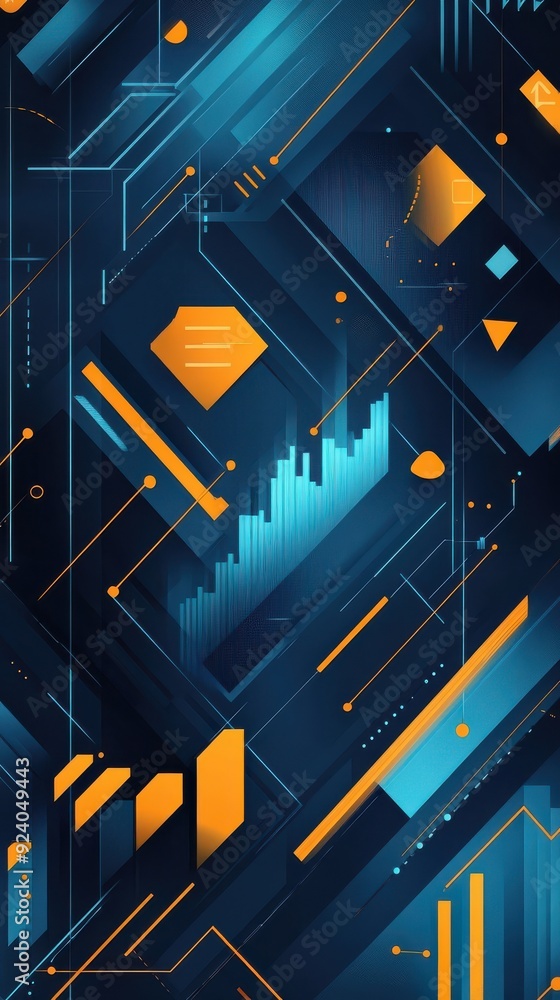 Poster flat geometric pattern of financial charts and graphs, animated in a seamless loop with soft transit