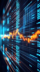 Fototapeta premium Hyperrealistic 3D loop of a digital stock market board with scrolling numbers and fluctuating graphs, providing a dynamic backdrop for finance-related content
