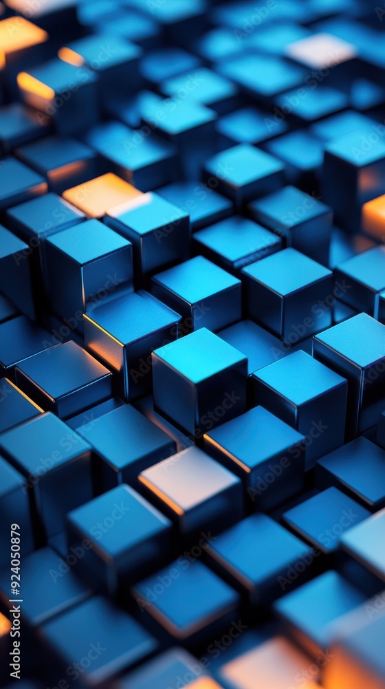 Poster a 3d grid of cubes with shifting perspectives, creating a sense of depth and motion