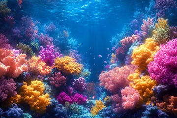 Naklejka premium A vibrant coral reef with a variety of marine life