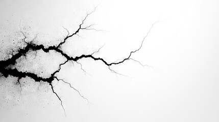   Black & White photo of a cracked building side with a clock on top