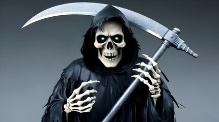 realistic grim reaper wielding a gleaming scythe