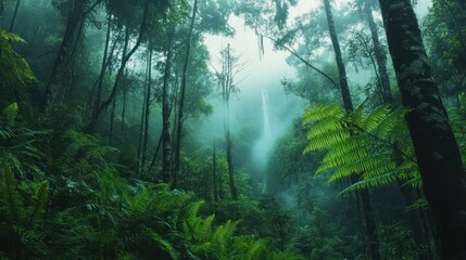 Obraz premium Mysterious Rainforest Waterfall