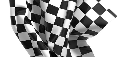 The checkered flag waves in the wind signifying the end of a race
