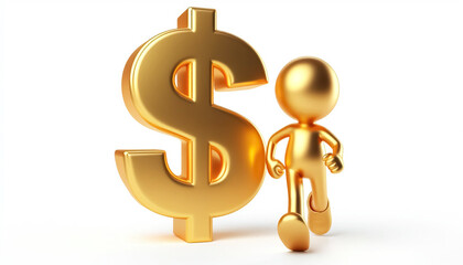 3D golden figure with dollar sign. Business concept
