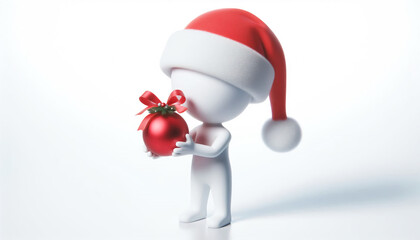3D white figure with Santa Claus hat. Christmas celebration time
