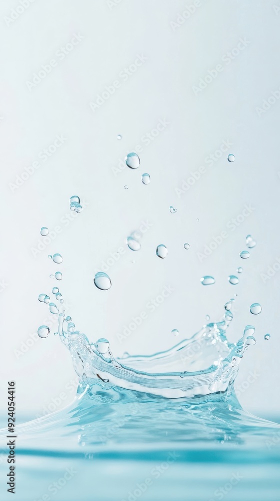 Poster water droplets splashing in slow motion, capturing the precise moment of impact, with clear reflecti