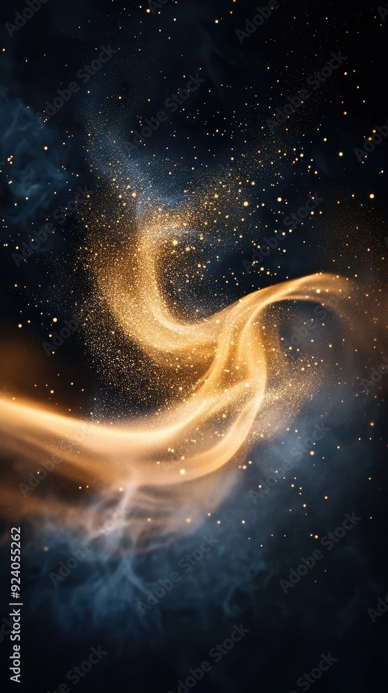 Poster swirling dust particles illuminated by a single light source, giving a mysterious and ethereal effec