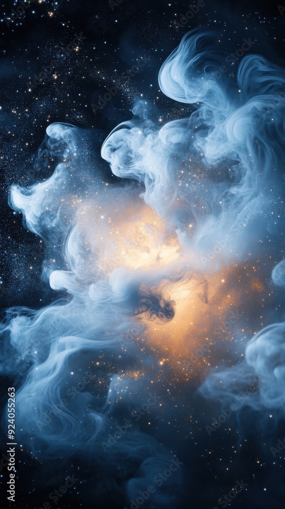 Poster swirling dust particles illuminated by a single light source, giving a mysterious and ethereal effec