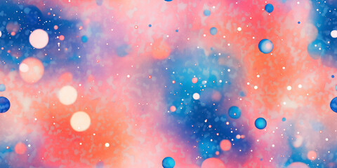 Abstract colorful cosmic bubbles on a vibrant background create a playful and energetic seamless pattern.