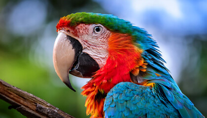 Obraz premium Parrot on a Branch- A vibrant image of a parrot perched on a branch, showcasing the bird's _1(520)