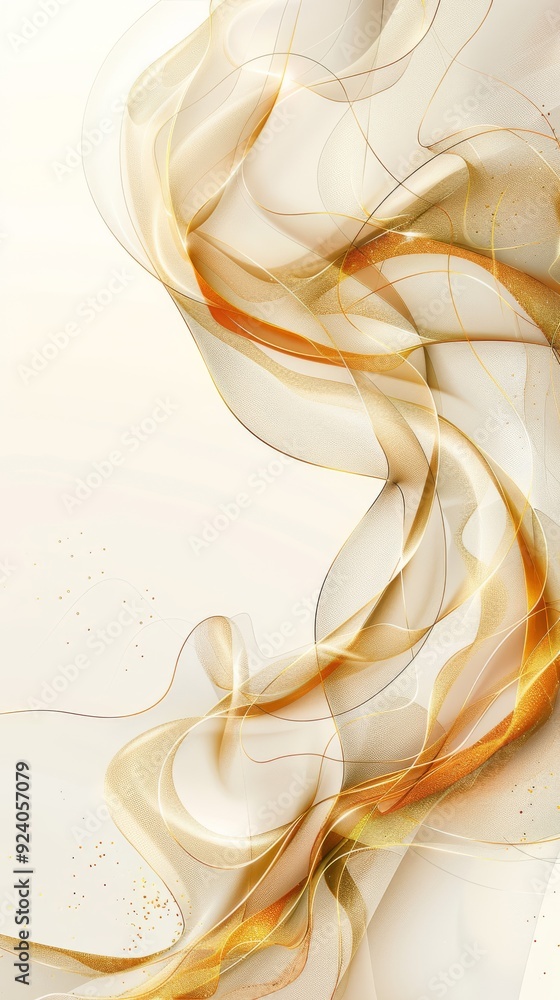 Poster elegant white and gold abstract background with flowing curves and sparkles