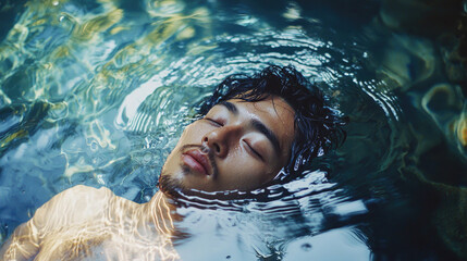 男, 男性, 水, 海, 湖, 浮かぶ男性, 水に浮かぶ男性, 水に浸かる男性, Man, male, water, ocean, lake, man floating, man on water, man in water