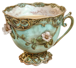 PNG  Vintage ornate floral teacup