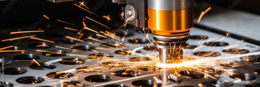 Aufkleber closeup of cnc milling machine shaping metal with sparks in precision engineering process