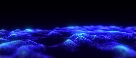 Color abstract wave background with dots and lines moving in space. Technology illustration. Futuristic modern dynamic wave. 3d rendering.