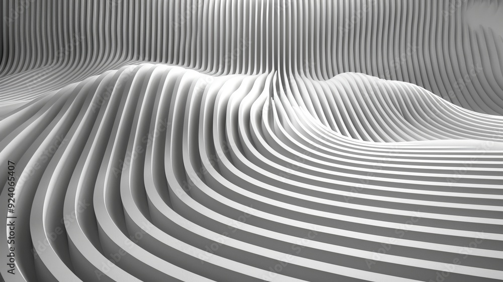 Poster abstract 3d rendered geometric background of smooth white lines with wavy, undulating surface