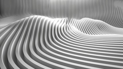 Abstract 3D rendered geometric background of smooth white lines with wavy, undulating surface