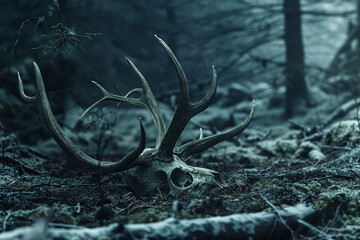 Obraz premium Deer Skull in a Dark Forest