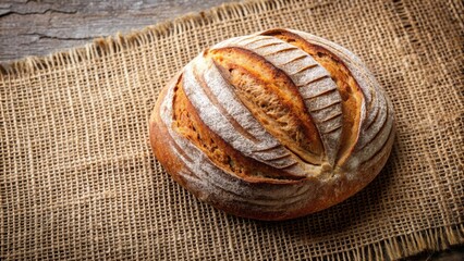 Wholemeal sourdough bread on rustic burlap cloth, wholemeal, sourdough, bread, isolated, burlap, cloth, organic, natural