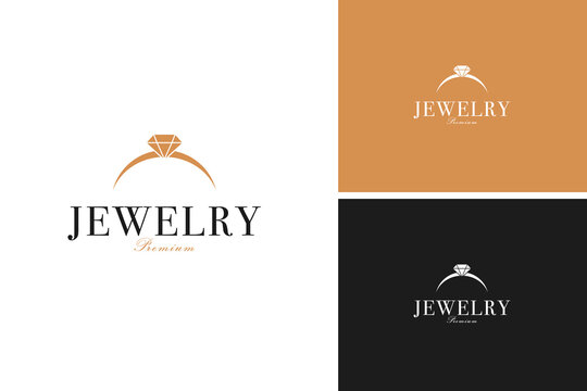 Jewelry ring with luxury diamond logo design vector illustration template idea