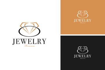 Jewelry ring with luxury diamond logo design vector illustration template idea