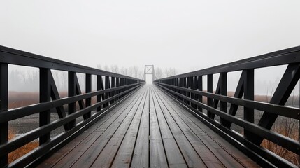 Fototapeta premium A mysterious bridge shrouded in fog, leading to forgotten lands, a symbol of memories left behind and paths untraveled