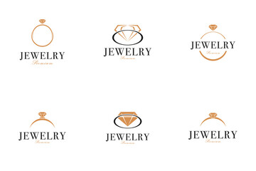 Set collection jewelry ring with luxury diamond logo design vector illustration template idea