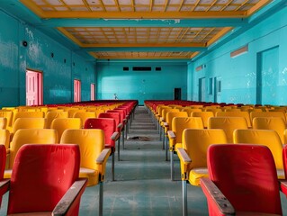 Fototapeta premium A ghostly theater with empty seats, the echoes of applause and forgotten performances haunting the air