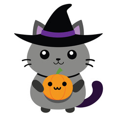 Black and White Halloween Cat-Pumpkin Costume Icon Vector Illustration