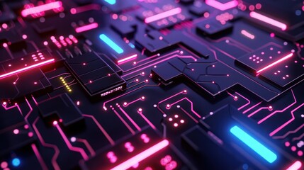 Obraz premium Abstract Neon Circuitry - Futuristic Technology
