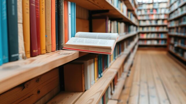 A charming bookstore where a curious reader borrows a rare novel, the pages filled with captivating tales and the scent of aged paper