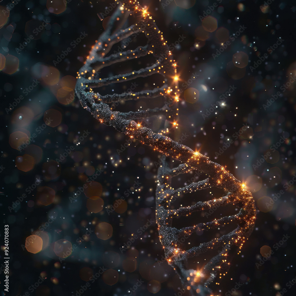 Poster abstract representation of digital binary plexus dna molecule strand helix spiral. for visuals, biol