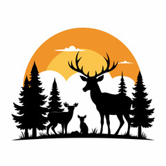 Deer family with baby in forest vector illustration