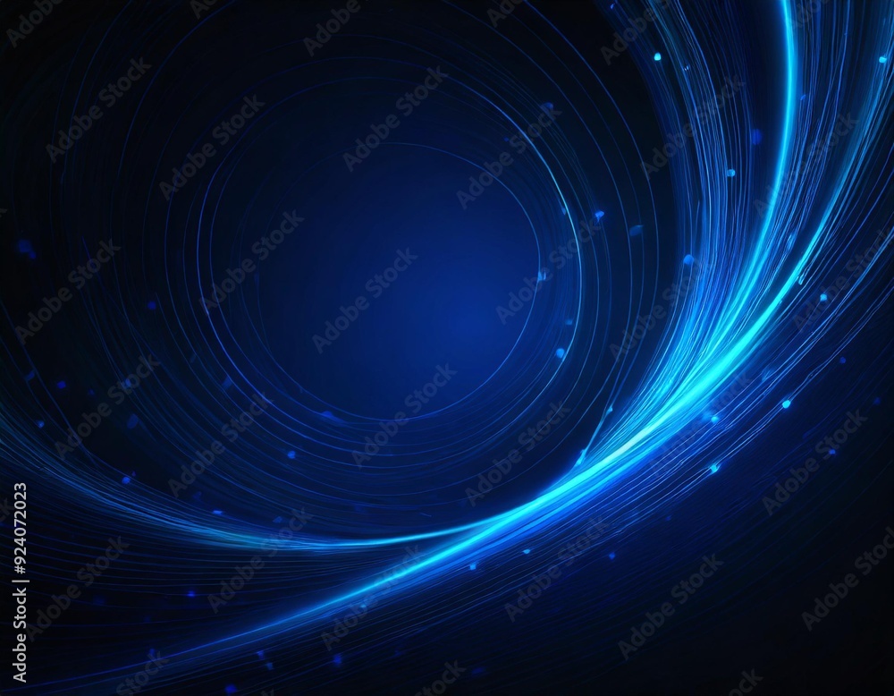 Poster dark blue abstract background featuring glowing blue swirl circle lines, creating a dynamic, futuris