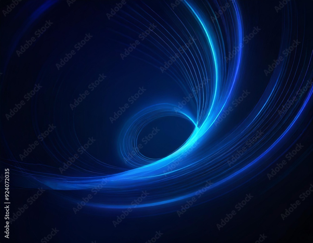 Poster dark blue abstract background featuring glowing blue swirl circle lines, creating a dynamic, futuris