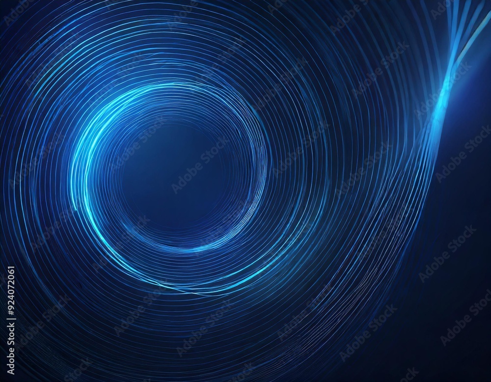 Poster dark blue abstract background featuring glowing blue swirl circle lines, creating a dynamic, futuris