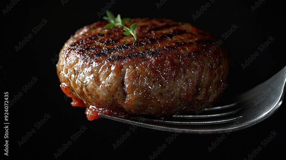 Sticker   Close-up of meat on a fork with ketchup and parsley