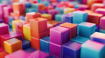 Obraz premium Connected colorful cubes, 3d render.