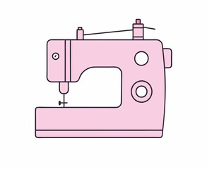 Pink electric sewing machine isolated vector illustration