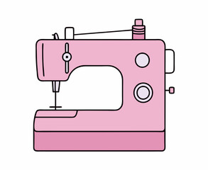 Pink electric sewing machine isolated vector illustration