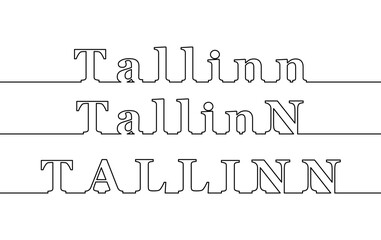 Tallinn. Name of the capital of Estonia, contour line. Lowercase and uppercase letters