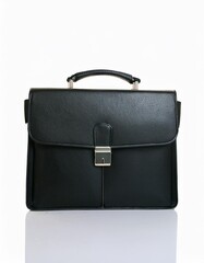 Beautiful new black business briefcase on transparent background
