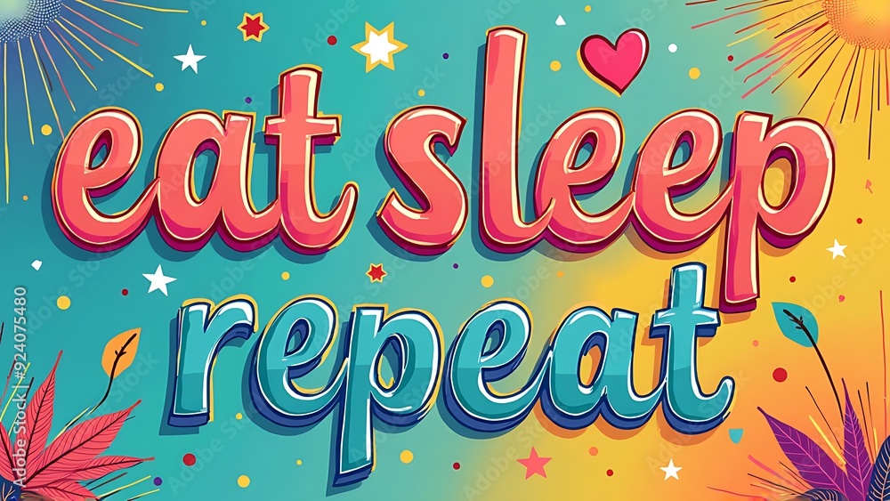 Wall mural eat sleep repeat (T-shirt Design Motivational Quote, Illustartion,Typography,Banner,Poster)