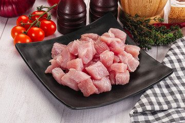 Diced raw turkey fillet cubes