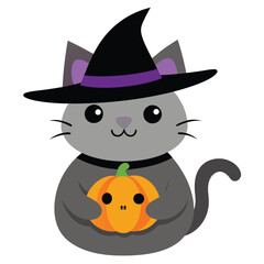 Black and White Halloween Cat-Pumpkin Costume Icon Vector Illustration